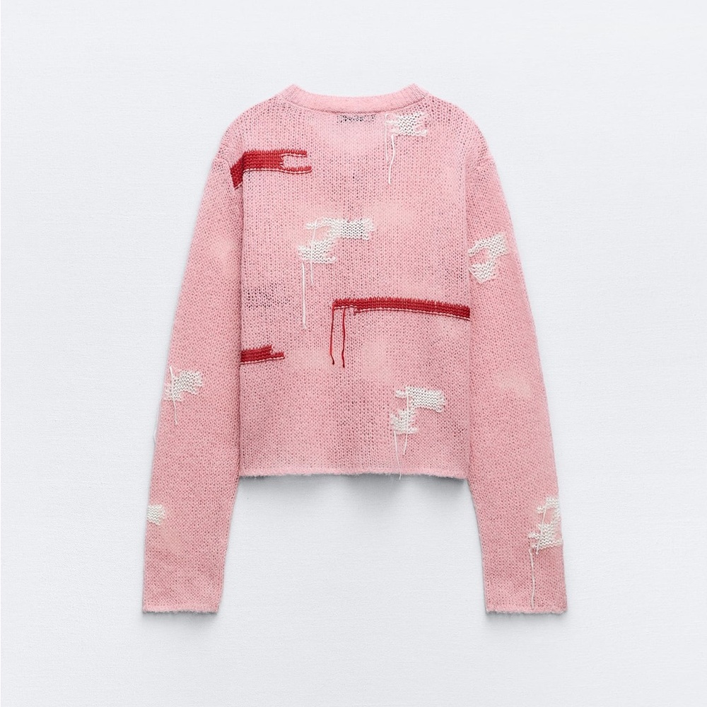 ZARA NEW WOMAN SS23 PINK JACQUARD KNIT CARDIGAN 1957/104 - Picture 11 of 11